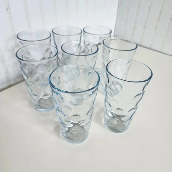 Set of 8 Anchor Hocking Impressed Dot Thumbprint Highball Tumblers Glasses - Picture 2 of 10